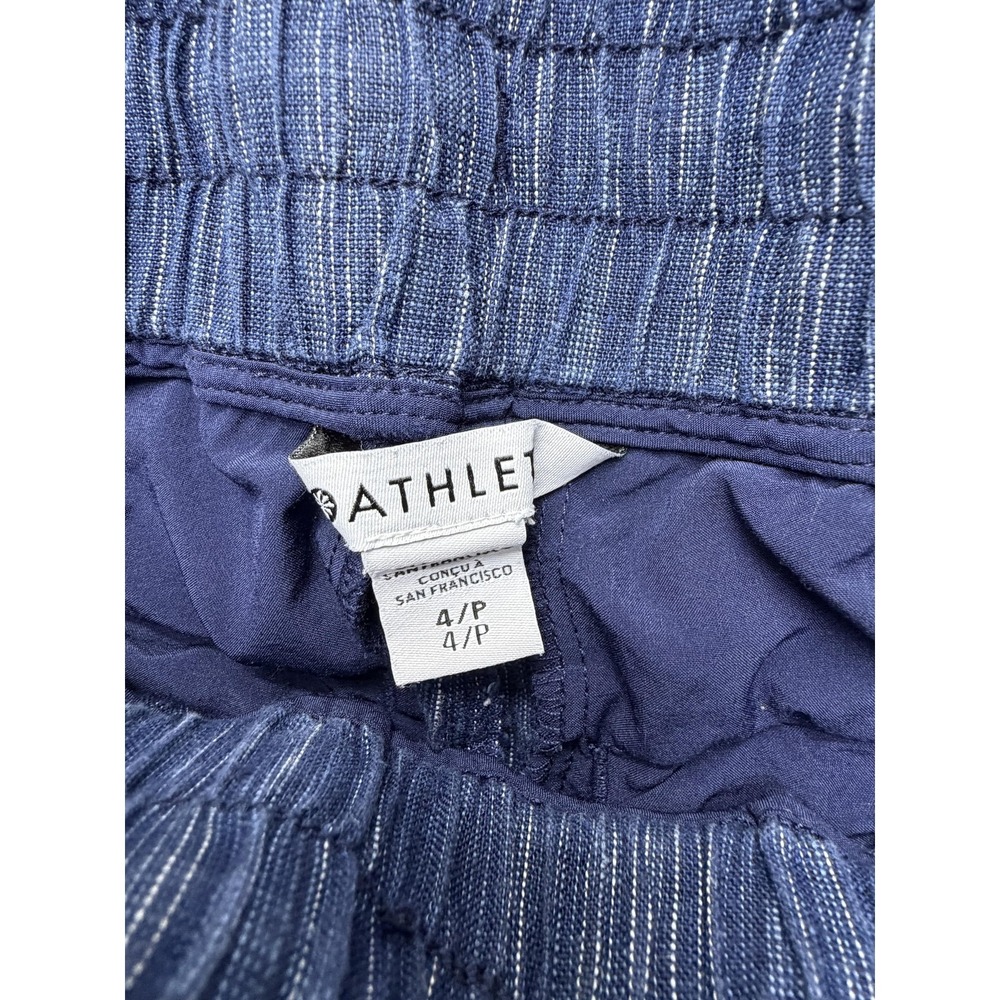 Athleta Cabo Linen Wide Leg Pants Womens 4P Blue Stripe Drawstring Zip Pockets - Picture 6 of 9